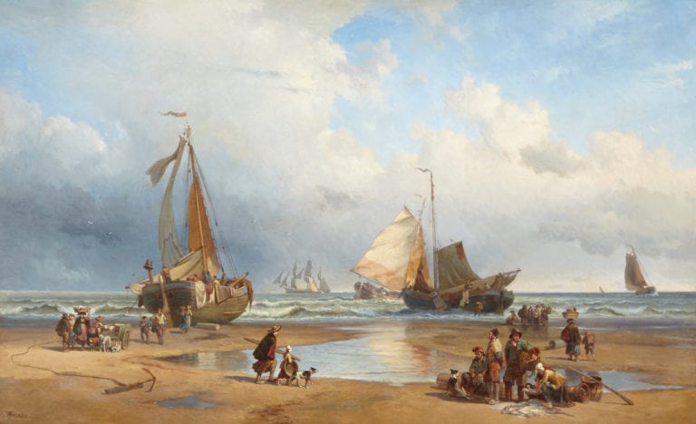Alexandre Francia Pêcheurs à marée basse Huile sur toile