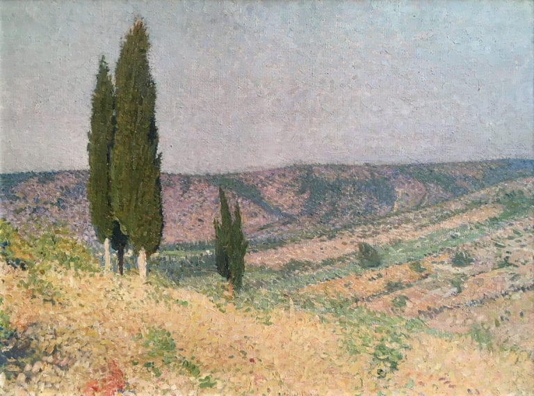 MARTIN Henri, Peinture 1930, Paysage aux cyprès, vente 26 mars 2019, Couton Veyrac, Jamault